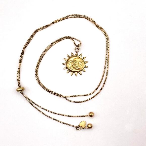 DYADEMA 925 Silver Sun Moon Pendant Italy Sterling Bolo Necklace Gold Vermeil - Picture 4 of 9